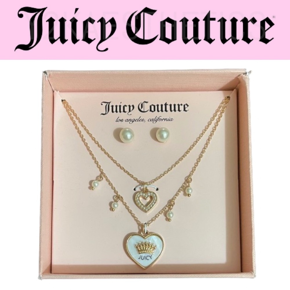 NEW Juicy Couture Pearl Earrings & Layered Necklace Set